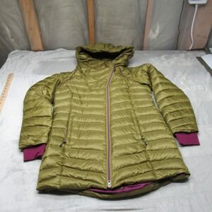 Spyder Down Jacket Womens Large Green Feather Full Zip Hooded Insulated Puffer
